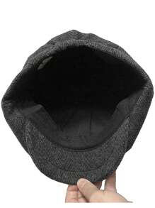 1 件装男士报童帽 Peaky Bakerboy 帽子经典人字形粗花呢针织平顶帽 Gatsby Ivy 爱尔兰驾驶帽 - 黑色 - 查看 5