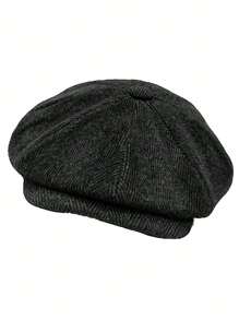 1 件装男士报童帽 Peaky Bakerboy 帽子经典人字形粗花呢针织平顶帽 Gatsby Ivy 爱尔兰驾驶帽 - 黑色 - 查看 3