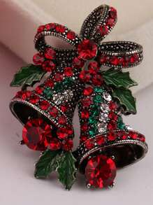 時尚水滴形狀水鑽裝飾聖誕鈴鐺胸針合適的適用於女性假期穿著 - 復古銀色 - 查看 1