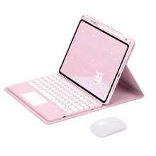 Roze 360° Draaiend Draadloze Afneembaar Touch Ronde Sleutel Toetsenborden Hoesjes Met Wit Computermuizen Voor iPad