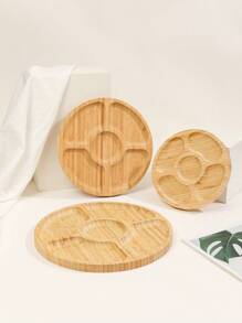 1pc Natural Bamboo Multiple Grid Snack Serving Tray,Kitchen,Christmas Gift - Apricot - View 1