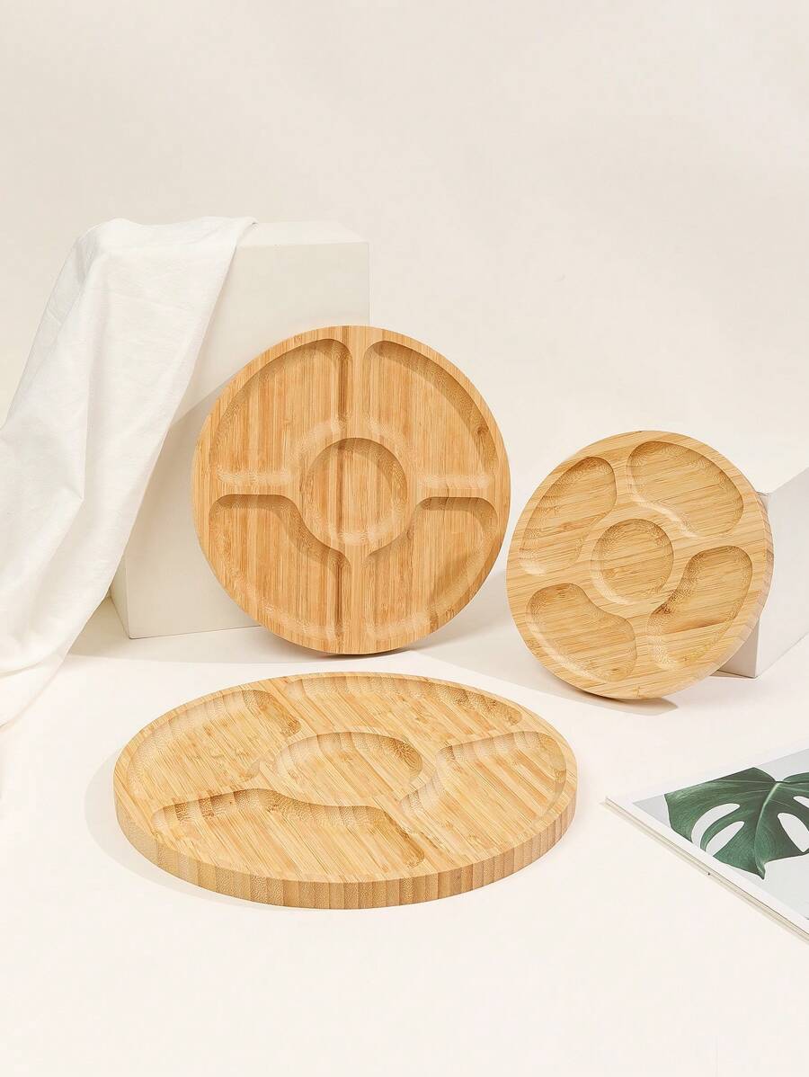 1pc Natural Bamboo Multiple Grid Snack Serving Tray,Kitchen,Christmas Gift - Apricot - View 1