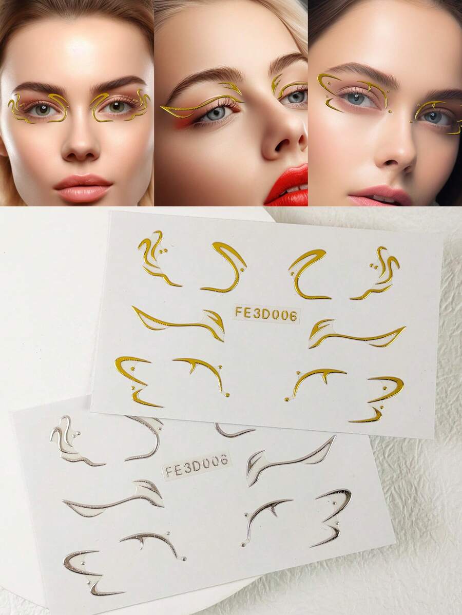 2 pcs Gold/Silver Eyeliner Stickers 3D Jelly Face Stickers For Makeup - Multicolor - View 1