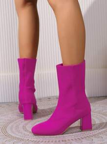 女式厚底襪套靴,方頭設計,踝靴高度,適合秋冬季節 - 玫紅色 - 查看 3