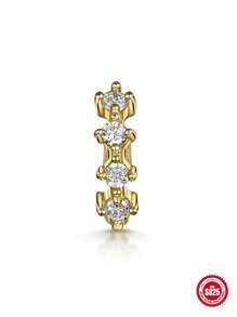 SereneSpark 1個925純銀單排鑲嵌鉆石套環耳環,男女通用日常裝飾 - 金色 - 查看 6