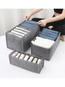 1個衣物儲物盒,帶抽屜和隔板多功能丹寧牛仔裝整理盒(小號、中號、大號) - 深灰色 - 查看 2