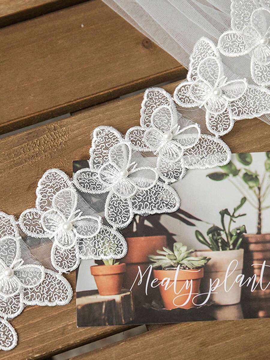 Thủ công Hoa Cánh hoa Hạt & Đồ trang trí Rhinestone Thêu Hai lớp Loại bướm Trang trí ren DIY Váy dự tiệc , Trẻ em Quần áo Váy : - trắng - Xem 1