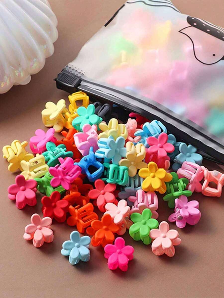 30pcs Girls Random Color Flower Design Fashion Hair Claw For Daily Life - Multicolor - View 1