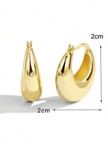 1對18k鍍銅,0.03μm厚度,極簡時尚耳環吊環(黃金色) - 金黃色 - 查看 6