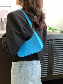 Solid Color Simple Design Women's Felt Shoulder Bag - Baby Blue - View 4