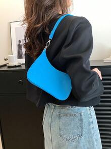 Solid Color Simple Design Women's Felt Shoulder Bag - Baby Blue - View 2