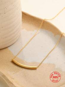 1 件純 925 純銀鍍金方管形項鍊女式,時尚多功能珠寶禮物 - 金色 - 查看 4