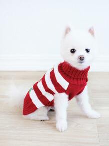 1PC Áo len thú cưng hình đèn Giáng sinh đáng yêu mềm mại và ấm áp cho chó và mèo cỡ nhỏ, Thiết kế cổ lọ co giãn và ấm áp cho chó con mùa đông dành cho Bichon Schnauzer và Yorkshire Terrier, Lễ kỷ niệm ngày lễ - Chúc mừng năm mới 2025 - Đỏ - Xem 5