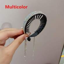 1入流行鑲鑽馬尾扣球型髮夾,時尚髮飾香蕉夾流蘇髮夾髮飾 - 黑色 - 查看 5