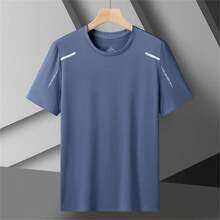 男士透氣快干圓領跑步t恤戶外運動真空短袖 - 霧霾藍 - 查看 1