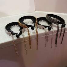 1入流行鑲鑽馬尾扣球型髮夾,時尚髮飾香蕉夾流蘇髮夾髮飾 - 黑色 - 查看 9