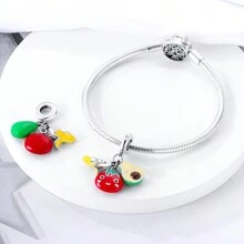 1 Pc Fruit Snacks Collection Grape Watermelon Avocado Cake Chocolate Milk Red Color Enamel Cubic Zirconia Silver Color Charm Fit Original Bracelet Necklace Bangle Beads For DIY Jewelry Making Women Gift - one-size - View 11