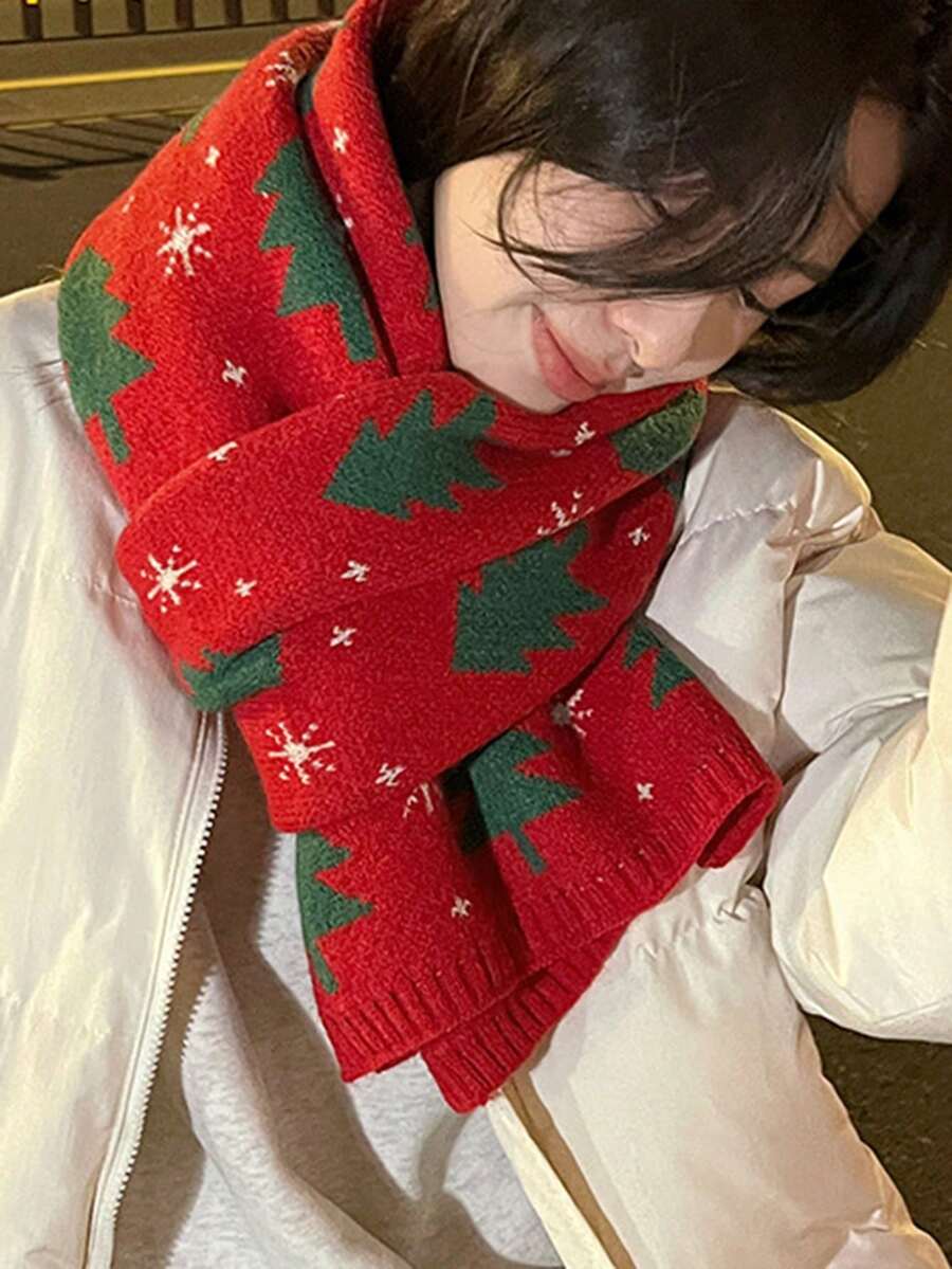 Fengshang Jewlery Co.,Ltd 1 Pieza Bufanda Roja Con Patrón De Árbol De Navidad - Rojo - Ver 1