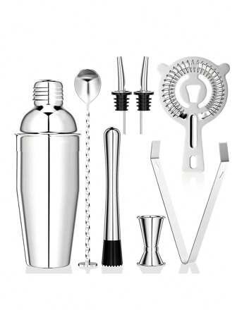 Bar Tool Set, 18.5oz/25oz Stainless Steel Cocktail Shaker, 8 Pieces