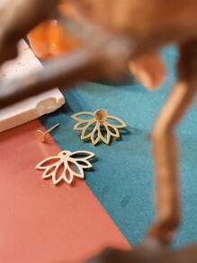CHOSHILAR 1 par Pendientes estilo minimalista floral pétalo eso puede ser dos maneras - Amarillo Oro - Ver 5