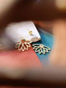 CHOSHILAR 1 par Pendientes estilo minimalista floral pétalo eso puede ser dos maneras - Amarillo Oro - Ver 6