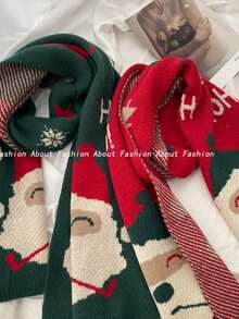 Fengshang Jewlery Co.,Ltd 1pc Green Christmas Santa Claus Pattern Scarf - Green - View 4