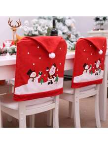1pc Red Santa Claus & Snowman Printed Chair Cover, Christmas Table & Chair Decoration Gift, Christmas Party Decor - Red - View 1