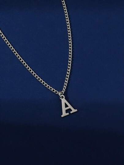 1pc Minimalist Stainless Steel Letter Pendant Necklace For Men, Suitable For Travel And Photo Wearing