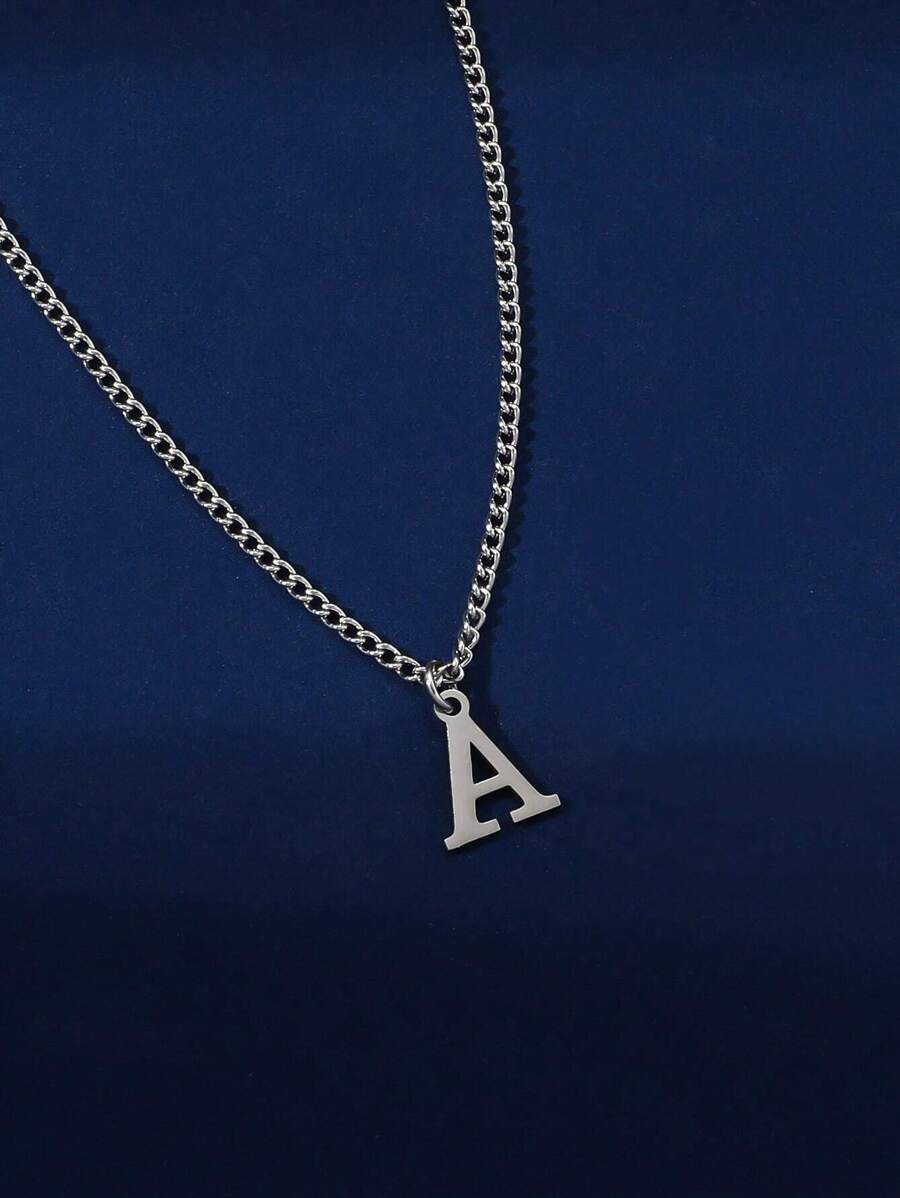 1pc Minimalist Stainless Steel Letter Pendant Necklace For Men, Suitable For Travel And Photo Wearing