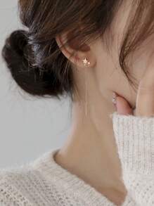 Nooxian Star Decor Threader Earrings - Yellow Gold - View 3