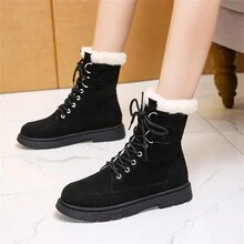 Giày bốt đi tuyết ấm áp cho nữ có gót vuông chống trượt, thiết kế buộc dây và lót nhiệt dày, giày mùa đông thời trang và thoải mái - màu đen - Xem 2