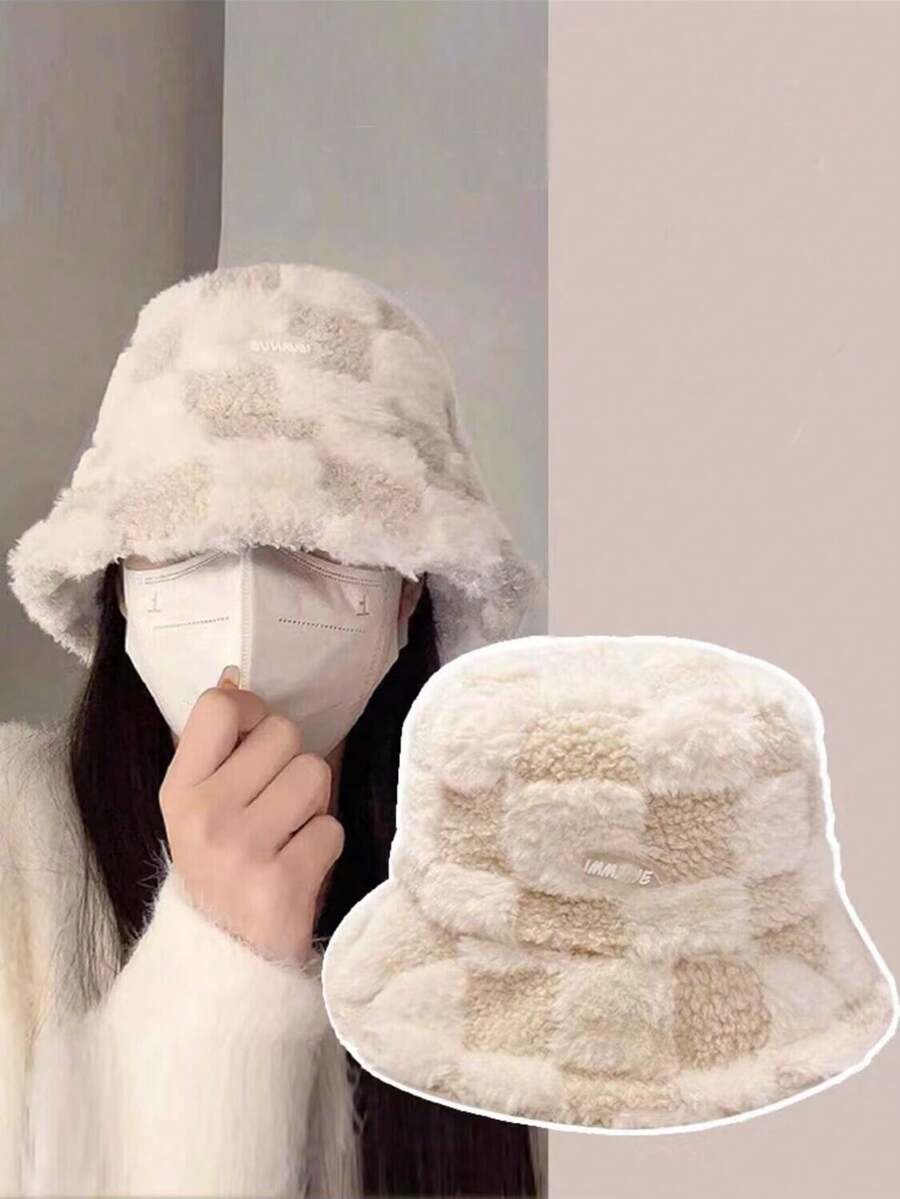 1 Chữ Cái Có Họa Tiết Kẻ Sọc Mũ Xô Mờ, Mũ Xô Chống Gió Thu Đông Thời Trang Dành Cho Đi Bộ Đường Dài & Hoạt Động Ngoài Trời - trắng - Xem 1