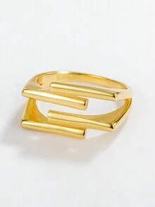 S925 Sterling Silver Geometric Multi-Layer Criss-Cross Ring, Minimalist Style Design, Personalized Open End Index Finger Ring, For Fashionable Girls Who Like To Stack Rings - Yellow Gold - View 2