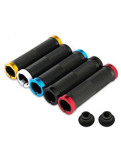 1pair Rubber Bike Handlebar Grips, Non-slip Mountain Bicycle Universal Handlebar Cover With Aluminum Alloy Locking Ring