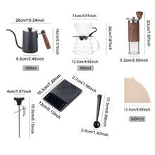 choxila 8入組手沖咖啡壺套裝,配禮品盒,便攜旅行咖啡包,咖啡器具工具包括:咖啡壺和溫度計、玻璃濾杯和漏斗、手動磨豆機、咖啡勺、咖啡稱和100入組濾紙 - 8件套咖啡機 - 查看 3