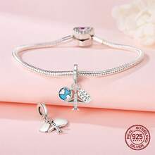 1 件 925 純銀時尚旅行主題飛機和地球儀 3 件式吊墜,非常適合項鍊或手鍊 Diy 珠寶製作 - 杏色 - 查看 2