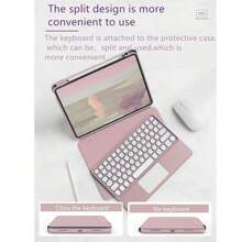 Roze 360° Draaiend Draadloze Afneembaar Touch Ronde Sleutel Toetsenborden Hoesjes Met Wit Computermuizen Voor iPad