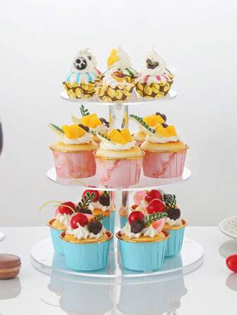 Acrylic Round Cake Display Stand, Multi-Tier Dessert Food Rack For Wedding Birthday Party Cupcake Exhibition