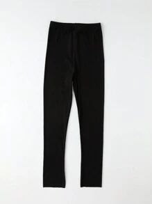 1 条儿童紧身裤，女童紧身裤，竖条纹，纯黑色，七分紧身裤，适合夏季、所有季节、日常穿着、返校、学生、新学期、开学