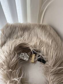 1只女士米色毛絨y2k風格復古時尚手提包,容量大,適用於秋冬旅行、購物 - 卡其色 - 查看 5