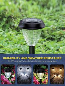 2 件装/4 件装超亮太阳能灯户外防水，2023 年新款暖白色 LED 太阳能景观灯，适用于庭院围栏，户外太阳能灯，适用于室外花园庭院装饰，黄昏到黎明长达 12 小时太阳能户外通道花园灯自动开/关，LED 景观照明装饰，适用于走道露台庭院节日装饰 - 黃色 - 查看 8