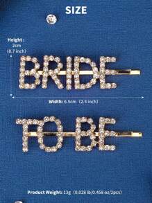 2pcs Women's 'bride To Be' Rhinestone Letter Hair Clips Party - Gold - View 7
