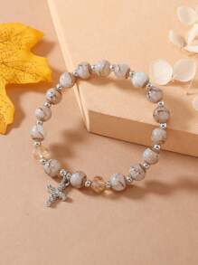 Braccialetto con perline con strass fascino croce