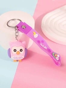 1pc Women's Cute Multicolor Owl Shaped Soft Rubber Keychain, Suitable For Daily Use - Multicolor - View 1