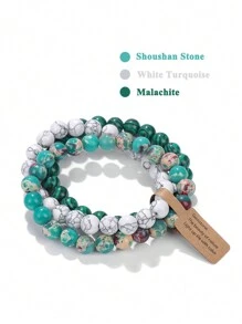 3入組有許願標籤寶石天然石頭手鍊套裝,適用於女性男性,治療靈氣水晶石英瑜伽珠寶 - 彩色 - 查看 17