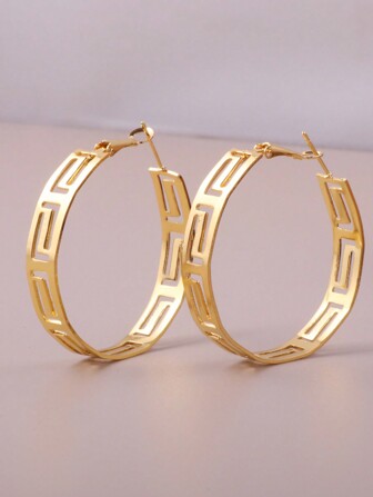 4 Color Options Nepali Style Oversized Hoop Earrings, Exaggerated Magazine Fashion Large Hoop Earrings For Women, 1 Pair