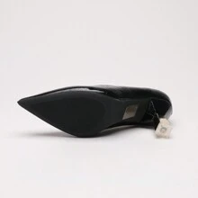 女性流行高跟鞋, 四季款,2023新品,皮革拼接,尖頭及纖細鞋跟,低領鞋款 - 黑色 - 查看 6