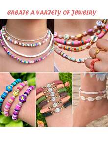 4800pcs Polymer Clay Beads Bracelet Making Kit, 48 Colors Polymer Beads Spacers Soft Pottery Kit, Jewelry Making Kit With Charms Pendant & Elastic Cord, Diy Craft Gift - Multicolor - View 4