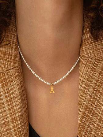 波西米亚风手工米珠项链26字母颈链锁骨链彩色女款沙滩女士项链饰品