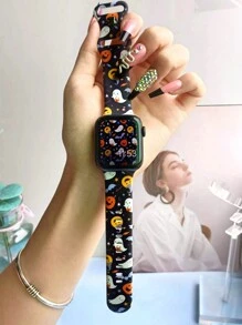 1 件万圣节圣诞南瓜骷髅表带兼容 Apple Watch 表带 38 毫米 40 毫米 41 毫米 42 毫米 44 毫米 45 毫米 SE 系列 8 7 6 5 4 3 2 1 节日软硅胶运动替换表带男女皆宜 - 黑色 - 查看 2